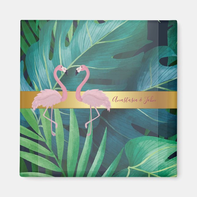 Imán Moderna, elegante, tropical, hojas de palmera, ros (Frente)