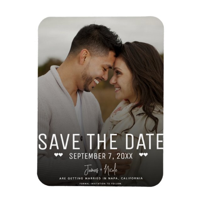 Imán Moderna Foto de Boda para Guardar la Fecha con Est (Vertical)