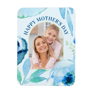Imán Moderna Happy Mothers Day Blue Turquoise Watercolo