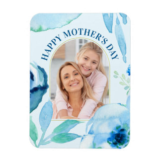 Imán Moderna Happy Mothers Day Blue Turquoise Watercolo