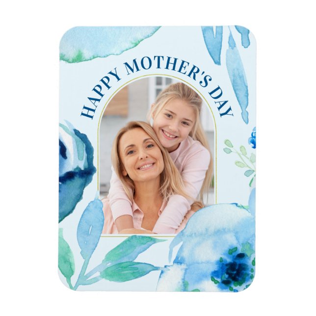 Imán Moderna Happy Mothers Day Blue Turquoise Watercolo (Vertical)