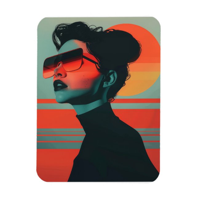 Imán Moderna Mujer Moderna Retro Sunset Flexible Magnet (Vertical)