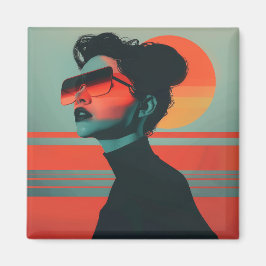 Imán Moderna Mujer Retro Sunset Magnet