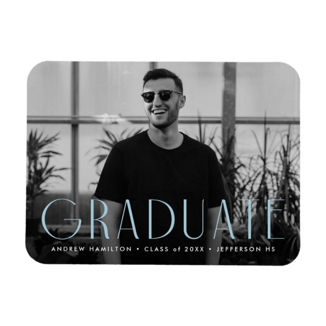 Imán Moderna Simplicidad Sky Blue Photo Graduation (Horizontal)
