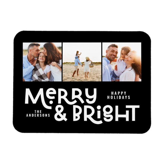 Imán Moderna tipografía mínima 3 Navidades fotográficos (Horizontal)