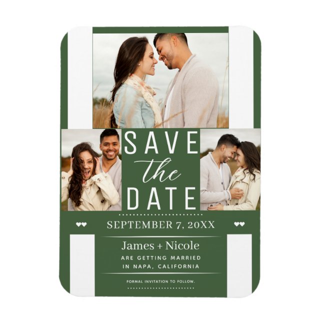 Imán Moderna Verde Foto de Boda para Guardar la Fecha (Vertical)
