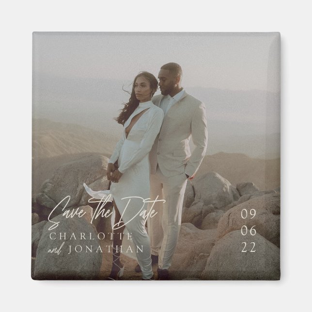 Imán Moderna Y Elegante Boda Fotográfica Salva La Fecha (Frente)