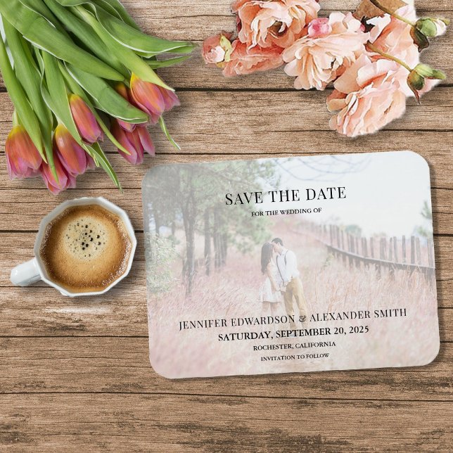 Imán Moderna y elegante foto guardar la tarjeta de fech (Modern elegant photo save the date flexible magnetic card.)