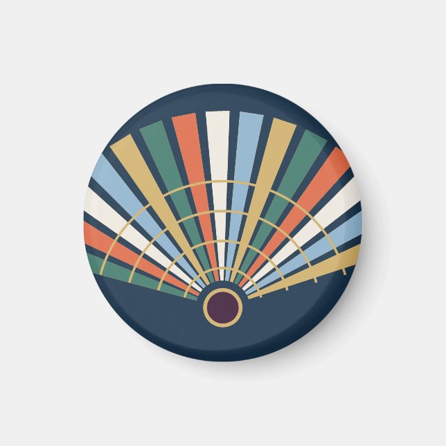 Imán Moderner Art-Déco-Fächer in Navy und Jade (Frente)