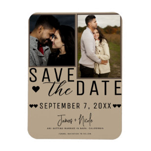 Imán Moderno Beige Almendra Save the Date Boda de 2 Fot