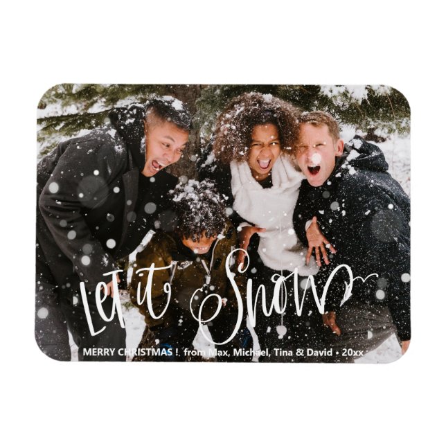 Imán Moderno Black Fun White Bold Script Deja Que Nieva (Horizontal)