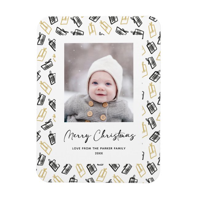 Imán Moderno Black Script Cute Gold Black Gifts Pattern (Vertical)