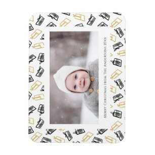 Imán Moderno Black Script Cute Gold Black Gifts Pattern