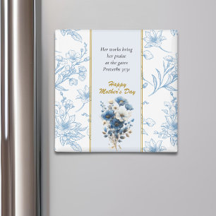 Imán Moderno Blue Floral White Happy Mothers Day