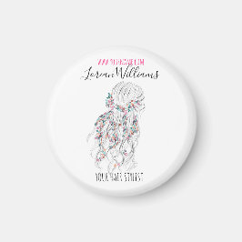 Imán Moderno Boho Blanco Negro Wavy Hair Style Floral