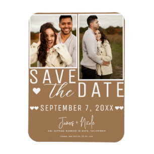 Imán Moderno Brown Save the Date 2 Fotos Boda