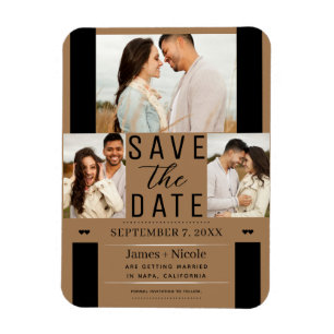 Imán Moderno Brown Save the Date 3 Fotos Boda