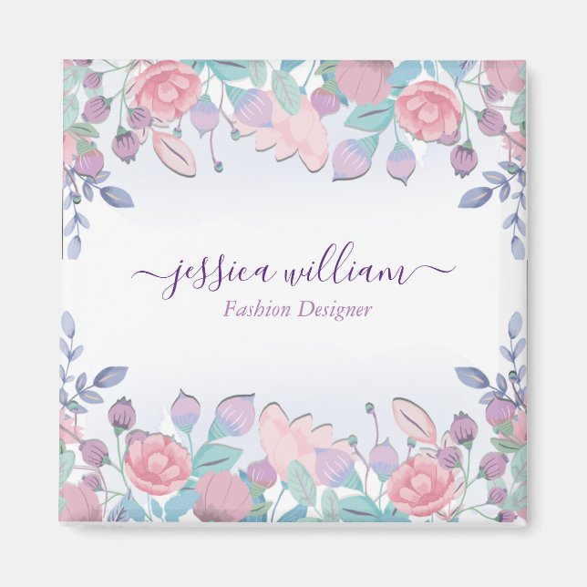 Imán Moderno Chic Aquarela Flores Azules de Hortensias (Frente)