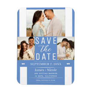 Imán Moderno Cornflower Save the Date 3 Photo Boda