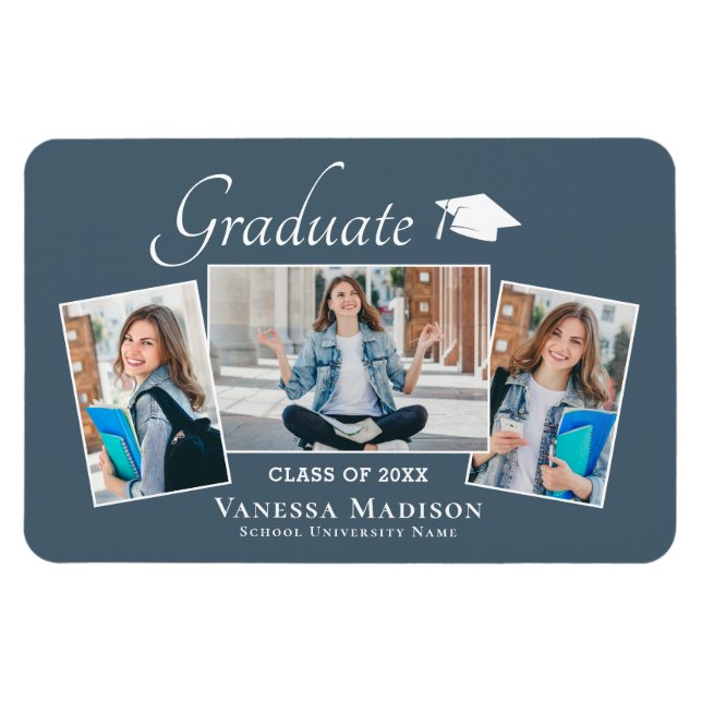 Imán Moderno | Elegante Invitación de 3Photo Grad (Horizontal)