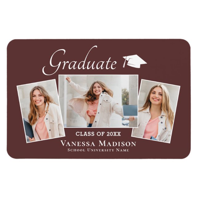 Imán Moderno | Elegante Invitación de 3Photo Grad (Horizontal)