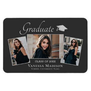 Imán Moderno Elegante Invitación de 3Photo Grad