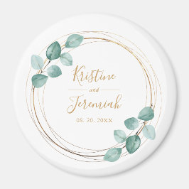 Imán Moderno Eucalyptus Watercolor Gold Script Boda