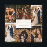 Imán moderno gracias 6 fotos collage boda oro<br><div class="desc">elegante gracias seis fotos colgante imán boda oro</div>