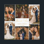 Imán moderno gracias 6 fotos collage boda oro<br><div class="desc">elegante gracias seis fotos colgante imán boda oro</div>