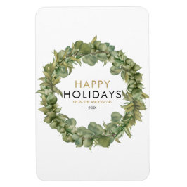 Imán Moderno Greenery Wreath Felices Fiestas Navidades