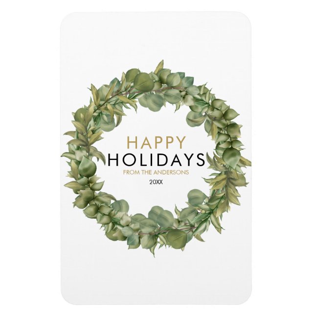 Imán Moderno Greenery Wreath Felices Fiestas Navidades (Vertical)