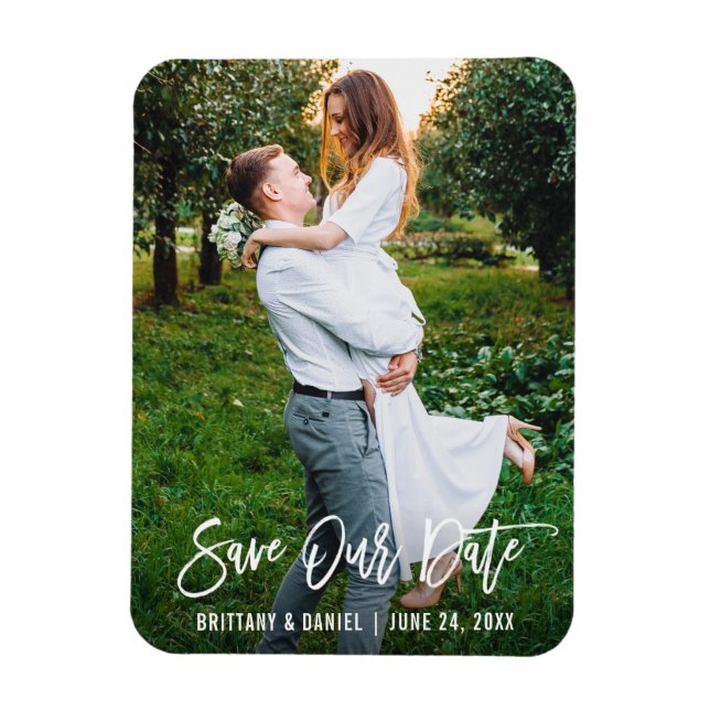 Imán Moderno Guión de Pincel Foto Pareja Guardar Nuestr (Vertical)