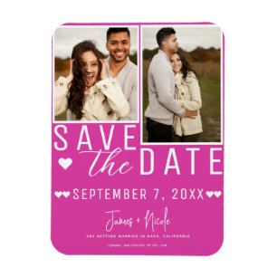 Imán Moderno Hot Pink Save the Date 2 Photo Boda