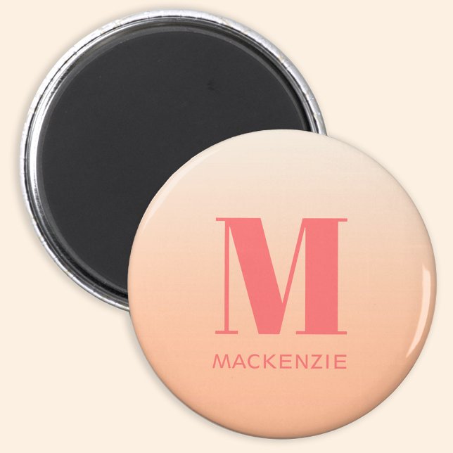Imán Moderno Monograma Denominación Inicial Gradiente D (Modern peach gradient monogram name initial personalized magnet)