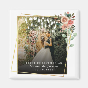 Imán Moderno Nuestro Primer Navidad Como Sr & Sra Flora