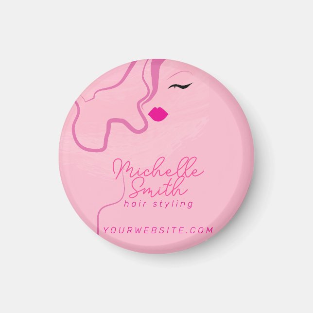 Imán Moderno pelo rosa minimalista estilo pelo ondulado (Frente)