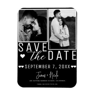 Imán Moderno Save the Date Blanco y Negro de 2 Fotos de