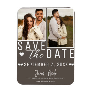 Imán Moderno Save the Date Marrón Oscuro Tono 2 Fotos B