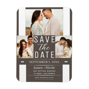 Imán Moderno Taupe Oscuro Salvar la Fecha 3 Fotos Boda