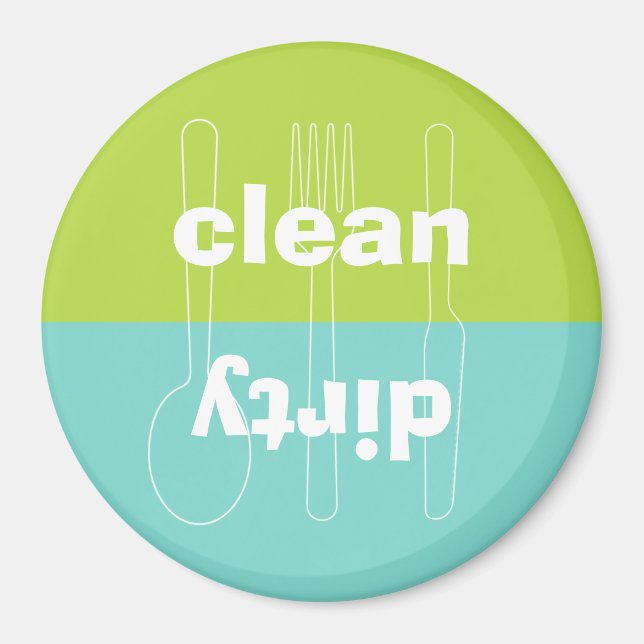 Imán Moderno utensil sucio y limpio lavavajillas verde  (Frente)