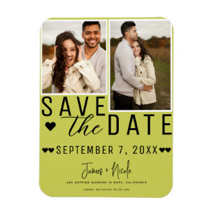 Imán Moderno Verde Lima Save the Date 2 Fotos Boda