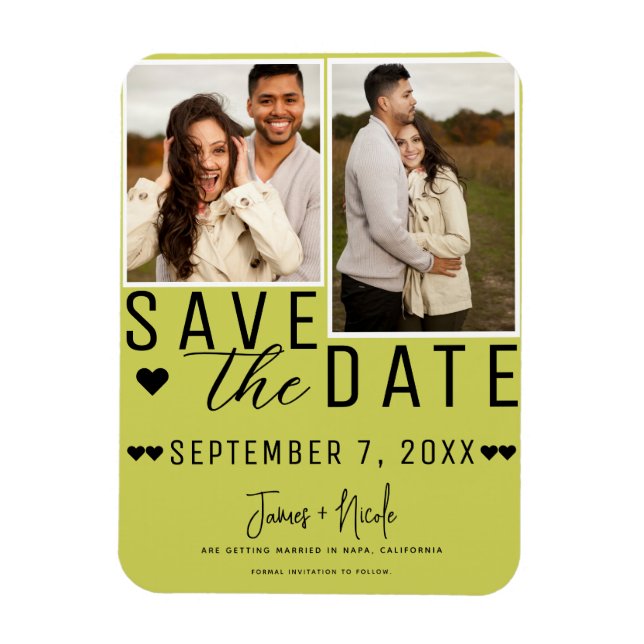 Imán Moderno Verde Lima Save the Date 2 Fotos Boda (Vertical)