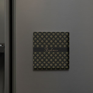 Imán Moderno Y Elegante Nombre De Monograma Negro Y Oro