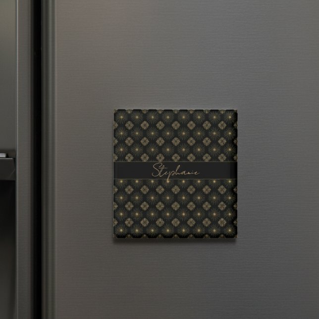 Imán Moderno Y Elegante Nombre De Monograma Negro Y Oro (Subido por el creador)