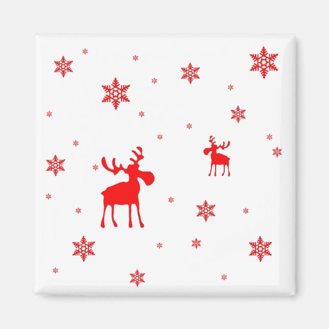 Imán Modernos y simples copos de nieve de alce rojo (Frente)