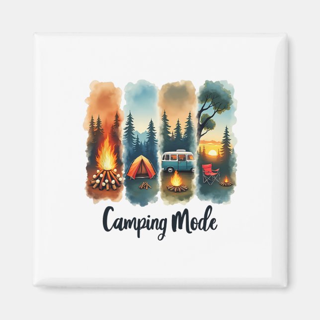 Imán Modo Camping Fuego de Campamento Caravana Atardece (Frente)