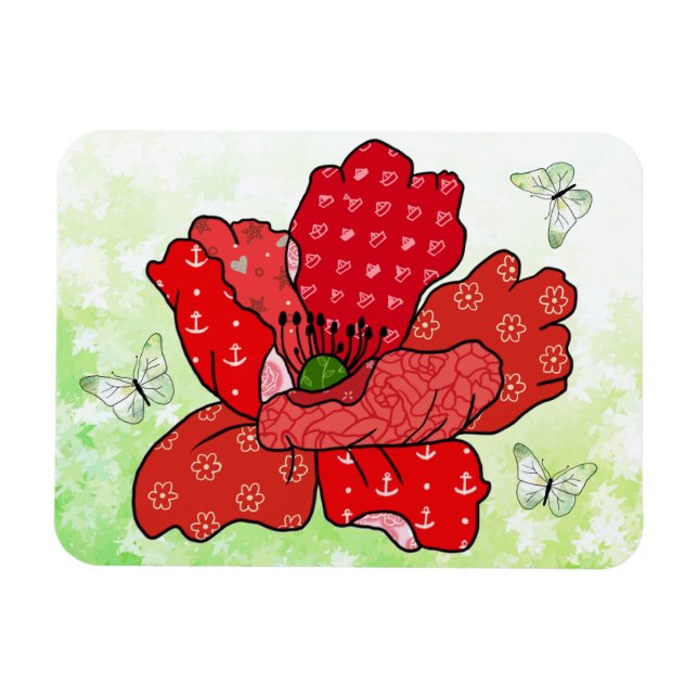 Imán Mohn und Schmetterlinge Magnet (Horizontal)