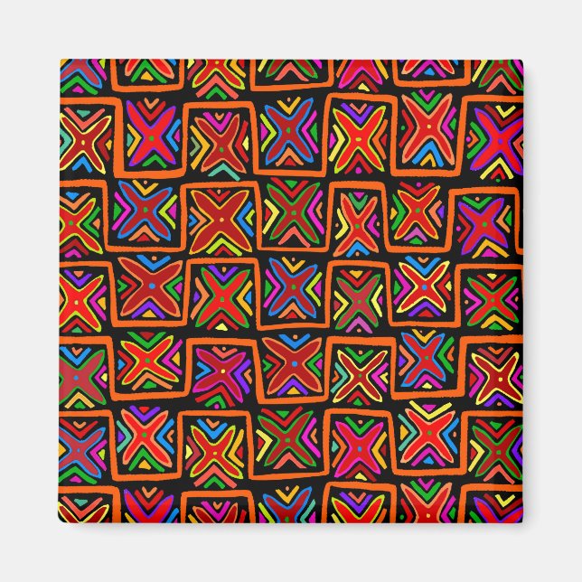 Imán Mola tribal Kuna Checks - Rojo (Frente)