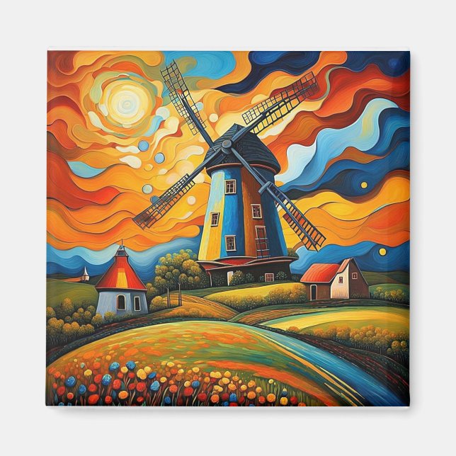 Imán Molino de viento al atardecer 10 (Frente)