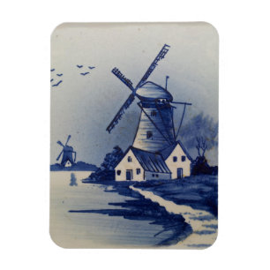 Imán Molino de viento azul vintage Delft